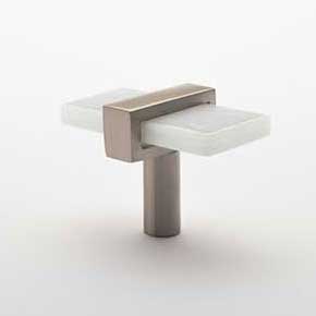 Sietto [K-1901-SN] Glass Cabinet Knob - Adjustable Series - White Glass - Satin Nickel Base - 2" L