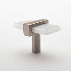 Sietto [K-1901-SN] Glass Cabinet Knob - Adjustable Series - White Glass - Satin Nickel Base - 2" L