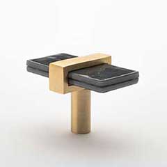 Sietto [K-1902-SB] Glass Cabinet Knob - Adjustable Series - Slate Gray Glass - Satin Brass Base - 2" L