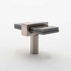 Sietto [K-1902-SN] Glass Cabinet Knob - Adjustable Series - Slate Gray Glass - Satin Nickel Base - 2" L