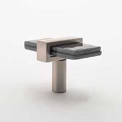 Sietto [K-1902-SN] Glass Cabinet Knob - Adjustable Series - Slate Gray Glass - Satin Nickel Base - 2" L