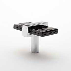 Sietto [K-1903-PC] Glass Cabinet Knob - Adjustable Series - Black Glass - Polished Chrome Base - 2" L