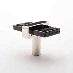 Sietto [K-1903-PN] Glass Cabinet Knob - Adjustable Series - Black Glass - Polished Nickel Base - 2" L
