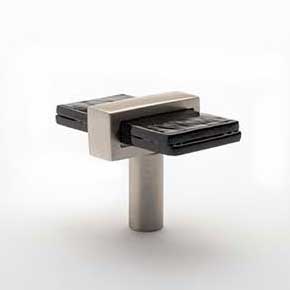 Sietto [K-1903-SN] Glass Cabinet Knob - Adjustable Series - Black Glass - Satin Nickel Base - 2" L