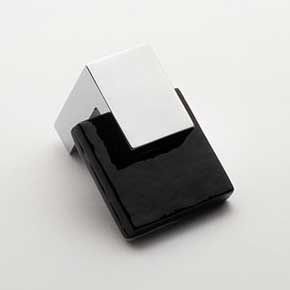 Sietto [K-1203-PC] Glass Cabinet Knob - Affinity Series - Black Glass - Polished Chrome Base - 1 1/4" Sq.