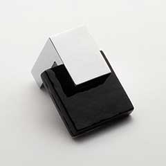 Sietto [K-1203-PC] Glass Cabinet Knob - Affinity Series - Black Glass - Polished Chrome Base - 1 1/4" Sq.