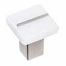 Sietto [K-1400-SN] Glass Cabinet Knob - Bandwidth Series - White Glass - Satin Nickel Base - 1&quot; Sq.