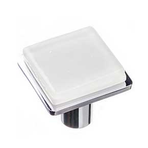 Sietto [K-1300-PC] Glass Cabinet Knob - Geometric Series - White - Polished Chrome Base - 1 1/4" Sq.