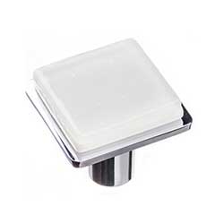 Sietto [K-1300-PC] Glass Cabinet Knob - Geometric Series - White - Polished Chrome Base - 1 1/4" Sq.