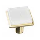 Sietto [K-1300-SB] Glass Cabinet Knob - Geometric Series - White - Satin Brass Base - 1 1/4&quot; Sq.