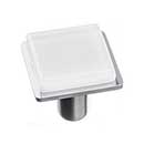 Sietto [K-1300-SN] Glass Cabinet Knob - Geometric Series - White - Satin Nickel Base - 1 1/4&quot; Sq.