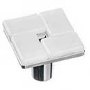 Sietto [K-1600-PC] Glass Cabinet Knob - Geometric Series - White - Polished Chrome Base - 1 1/4&quot; Sq.