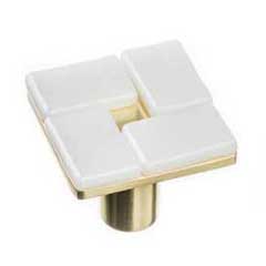 Sietto [K-1600-SB] Glass Cabinet Knob - Geometric Series - White - Satin Brass Base - 1 1/4" Sq.