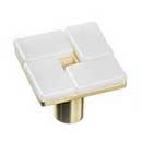 Sietto [K-1600-SB] Glass Cabinet Knob - Geometric Series - White - Satin Brass Base - 1 1/4" Sq.