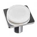 Sietto [M-1300-PC] Glass Cabinet Knob - Geometric Series - White - Polished Chrome Base - 1 1/4" Sq.