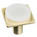 Sietto [M-1300-SB] Glass Cabinet Knob - Geometric Series - White - Satin Brass Base - 1 1/4" Sq.