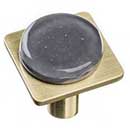 Sietto [M-1301-SB] Glass Cabinet Knob - Geometric Series - Slate Gray - Satin Brass Base - 1 1/4" Sq.