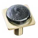 Sietto [M-1302-SB] Glass Cabinet Knob - Geometric Series - Irid Black - Satin Brass Base - 1 1/4" Sq.