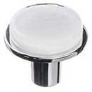 Sietto [R-1300-PC] Glass Cabinet Knob - Geometric Series - White - Polished Chrome Base - 1 1/4" Dia.