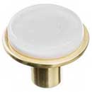 Sietto [R-1300-SB] Glass Cabinet Knob - Geometric Series - White - Satin Brass Base - 1 1/4" Dia.