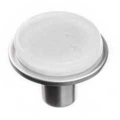 Sietto [R-1300-SN] Glass Cabinet Knob - Geometric Series - White - Satin Nickel Base - 1 1/4&quot; Dia.