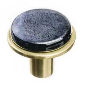 Sietto [R-1302-SB] Glass Cabinet Knob - Geometric Series - Irid Black - Satin Brass Base - 1 1/4" Dia.