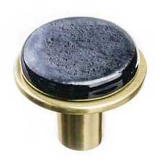 Sietto [R-1302-SB] Glass Cabinet Knob - Geometric Series - Irid Black - Satin Brass Base - 1 1/4&quot; Dia.