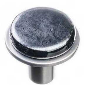 Sietto [R-1302-SN] Glass Cabinet Knob - Geometric Series - Irid Black - Satin Nickel Base - 1 1/4" Dia.