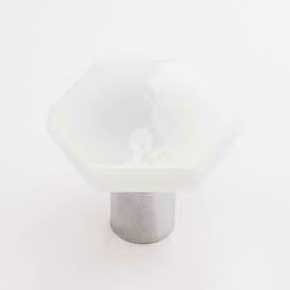 Sietto [K-1700-PC] Glass Cabinet Knob - Hexagon Series - White - Polished Chrome Base - 1 1/4" Dia.