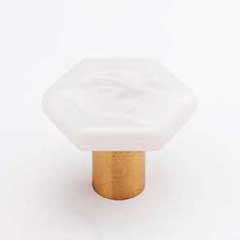 Sietto [K-1700-SB] Glass Cabinet Knob - Hexagon Series - White - Satin Brass Base - 1 1/4&quot; Dia.