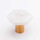 Sietto [K-1700-SB] Glass Cabinet Knob - Hexagon Series - White - Satin Brass Base - 1 1/4&quot; Dia.