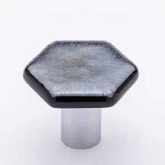 Sietto [K-1702-PC] Glass Cabinet Knob - Hexagon Series - Irid Silver Black - Polished Chrome Base - 1 1/4&quot; Dia.