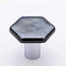Sietto [K-1702-PC] Glass Cabinet Knob - Hexagon Series - Irid Silver Black - Polished Chrome Base - 1 1/4" Dia.