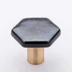 Sietto [K-1702-SB] Glass Cabinet Knob - Hexagon Series - Irid Silver Black - Satin Brass Base - 1 1/4&quot; Dia.