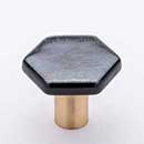 Sietto [K-1702-SB] Glass Cabinet Knob - Hexagon Series - Irid Silver Black - Satin Brass Base - 1 1/4&quot; Dia.