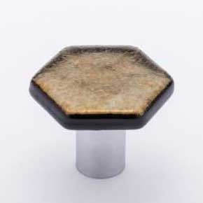 Sietto [K-1703-PC] Glass Cabinet Knob - Hexagon Series - Irid Gold Black - Polished Chrome Base - 1 1/4" Dia.