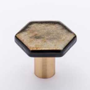Sietto [K-1703-SB] Glass Cabinet Knob - Hexagon Series - Irid Gold Black - Satin Brass Base - 1 1/4" Dia.