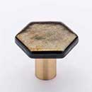 Sietto [K-1703-SB] Glass Cabinet Knob - Hexagon Series - Irid Gold Black - Satin Brass Base - 1 1/4&quot; Dia.