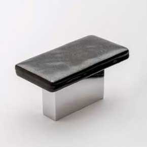 Sietto [K-1802-PC] Glass Cabinet Knob - Skyline Series - Irid Black Glass - Polished Chrome Base - 2" L