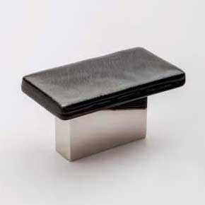 Sietto [K-1802-PN] Glass Cabinet Knob - Skyline Series - Irid Black Glass - Polished Nickel Base - 2" L