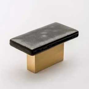 Sietto [K-1802-SB] Glass Cabinet Knob - Skyline Series - Irid Black Glass - Satin Brass Base - 2" L