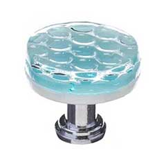 Sietto [R-901-PC] Glass Cabinet Knob - Texture Series - Light Aqua Honeycomb Glass - Polished Chrome Base - 1 1/4&quot; Dia.