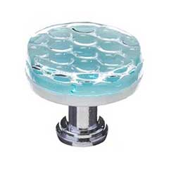 Sietto [R-901-PC] Glass Cabinet Knob - Texture Series - Light Aqua Honeycomb Glass - Polished Chrome Base - 1 1/4" Dia.