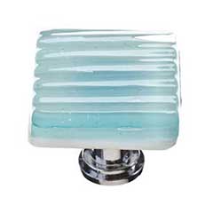 Sietto [K-801-PC] Glass Cabinet Knob - Texture Series - Light Aqua Reed Glass - Polished Chrome Base - 1 1/4&quot; Sq.