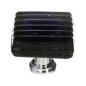 Sietto [K-802-PC] Glass Cabinet Knob - Texture Series - Black Reed Glass - Polished Chrome Base - 1 1/4" Sq.