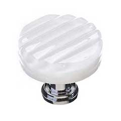 Sietto [R-800-PC] Glass Cabinet Knob - Texture Series - White Reed Glass - Polished Chrome Base - 1 1/4&quot; Dia.