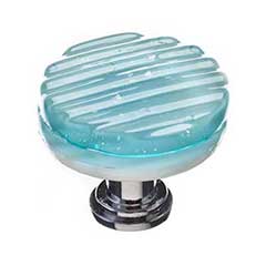 Sietto [R-801-PC] Glass Cabinet Knob - Texture Series - Light Aqua Reed Glass - Polished Chrome Base - 1 1/4&quot; Dia.
