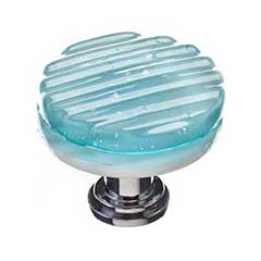 Sietto [R-801-SN] Glass Cabinet Knob - Texture Series - Light Aqua Reed Glass - Satin Nickel Base - 1 1/4" Dia.