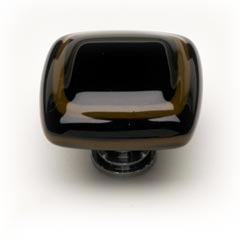 Sietto [K-101-SN] Handmade Glass Cabinet Knob - Stratum - Woodland Brown &amp; Black - Satin Nickel Base - 1 1/4" Sq.