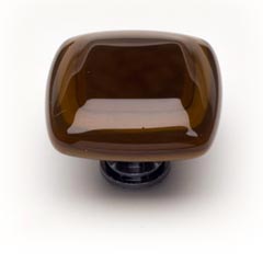 Sietto [K-102-PC] Handmade Glass Cabinet Knob - Stratum - Woodland Brown &amp; Umber Brown - Polished Chrome Base - 1 1/4" Sq.